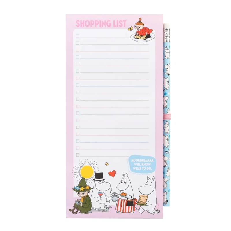 Moomins magneettinen ostoslistalehtiö jääkaappiin lyijykynällä, 10 × 21 cm