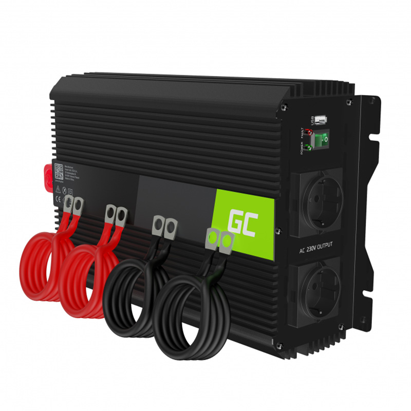 Green Cell PRO -jännitemuunnin, 12 V DC – 230 V AC, 2000 W jatkuva teho / 4000 W huipputeho, muokattu siniaalto