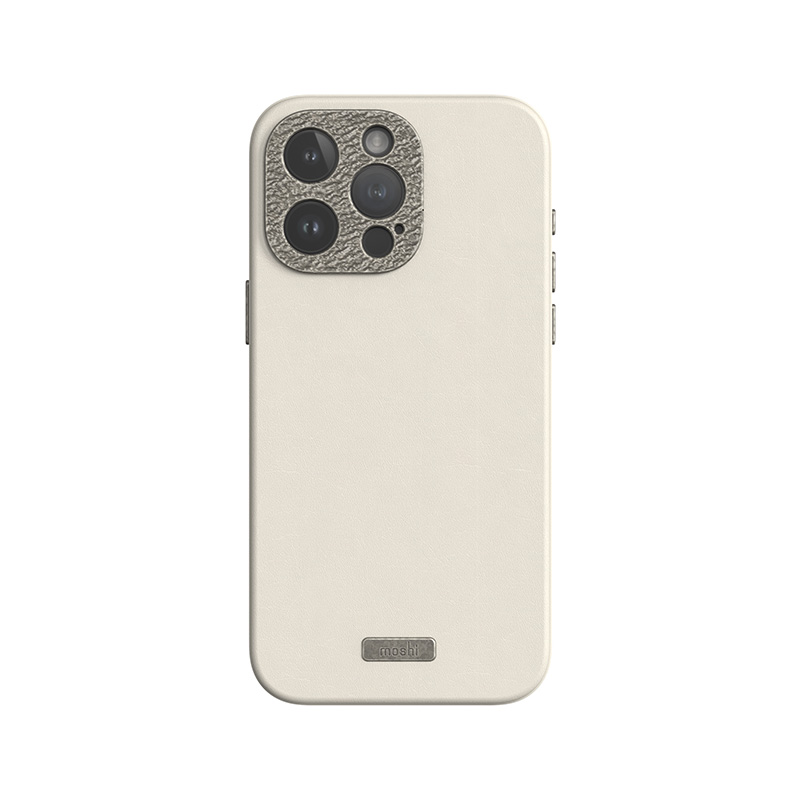 Moshi Napa MagSafe laadukas vegaaninahkainen suojakuori iPhone 15 Pro -laitteelle, Eggnog White -värinen