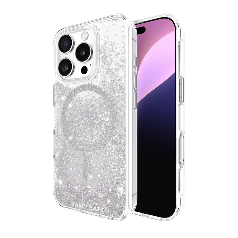 Case-Mate Waterfall MagSafe suojakuori iPhone 16 Pro -laitteelle, hopeanvärinen