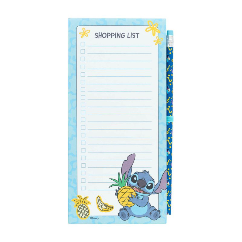 Disney Stitch Tropical -magneettinen ostoslistalehtiö jääkaappiin kynällä, 10 × 21 cm
