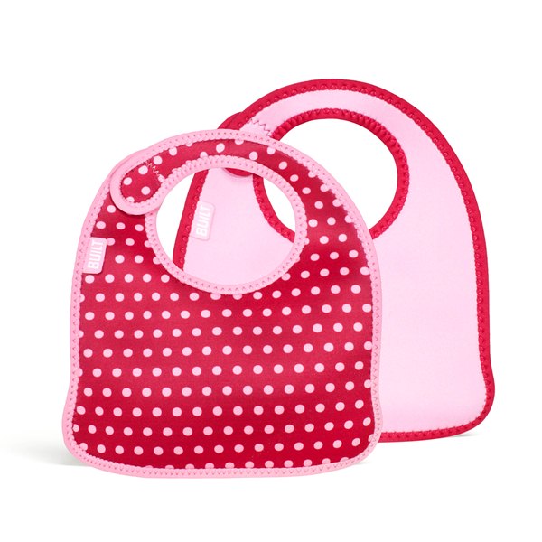BUILT Mess Mate neopreeniset ruokalaput taaperoille, 2 kpl, Baby Pink Mini Dots