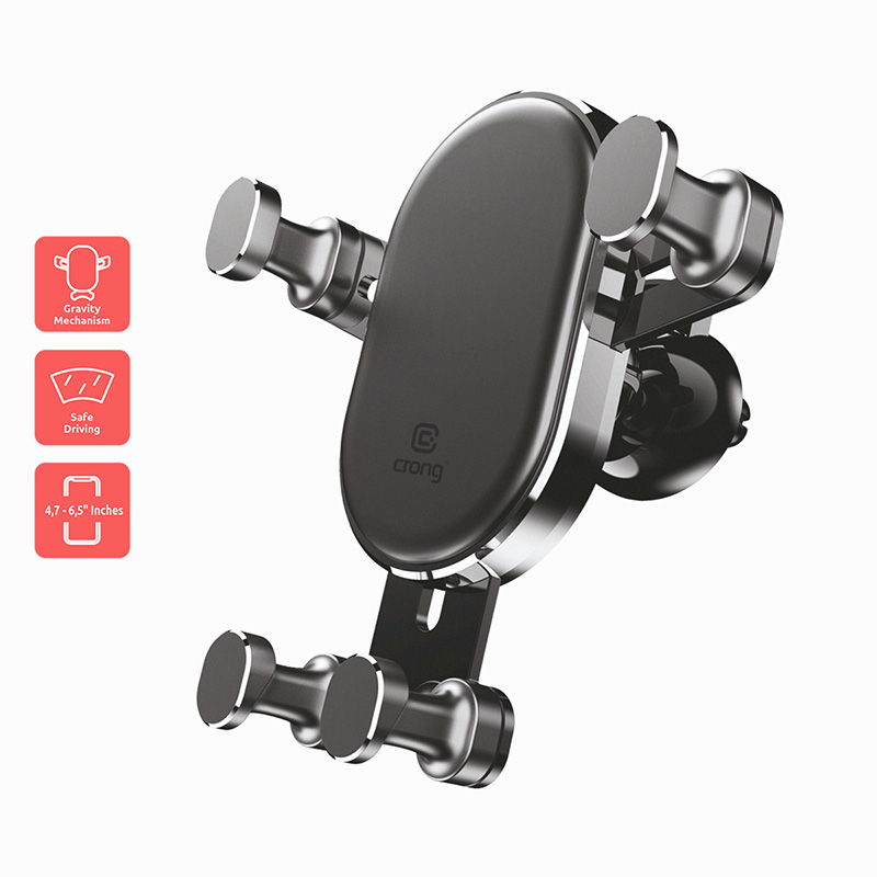 Crong Gravity Auto-Lock painovoimatoiminen autopuhelinpidike 4.7–6.5" puhelimille, musta