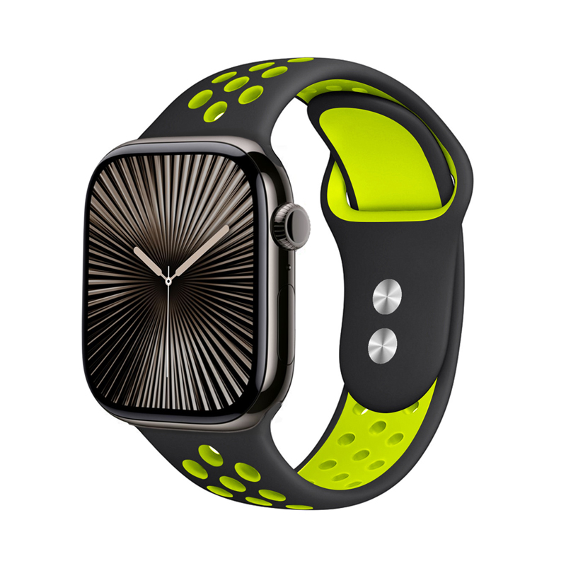Crong Duo Sport strap for Apple Watch 38 / 40 / 41 / 42 mm, black and lime green