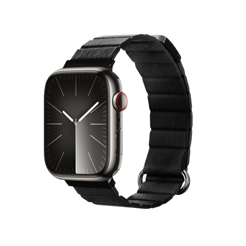Crong Eclipse magnetic eco-leather strap for Apple Watch 44 / 45 / 46 / 49 mm, black