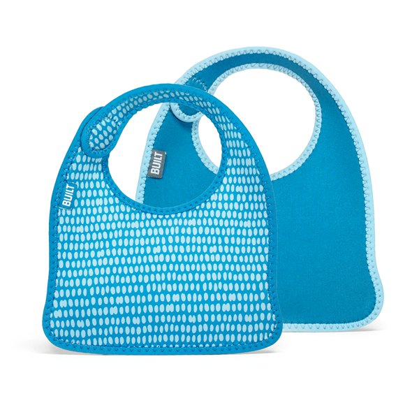 BUILT Mess Mate neopreeniset ruokalaput taaperoille, 2 kpl, Dribble Dots Blue