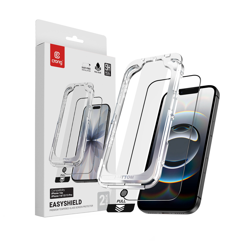 Crong EasyShield 2-Pack tempered-glass screen protectors for iPhone 17e / 16e / 14 / 13 / 13 Pro, 2 pcs.