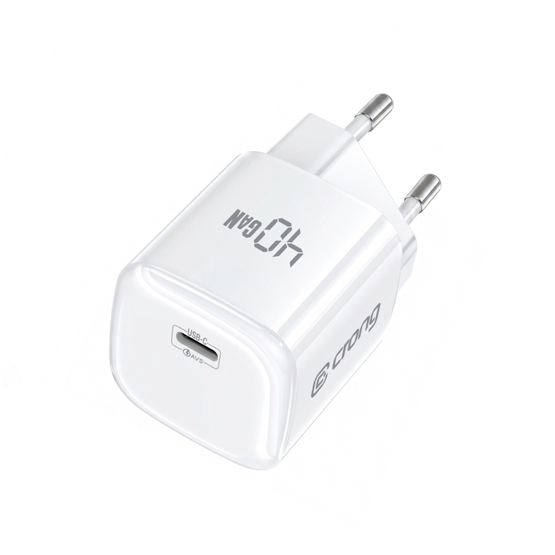 Crong NEO GaN USB-C PD -laturi AVS-tuella, 40 W, valkoinen