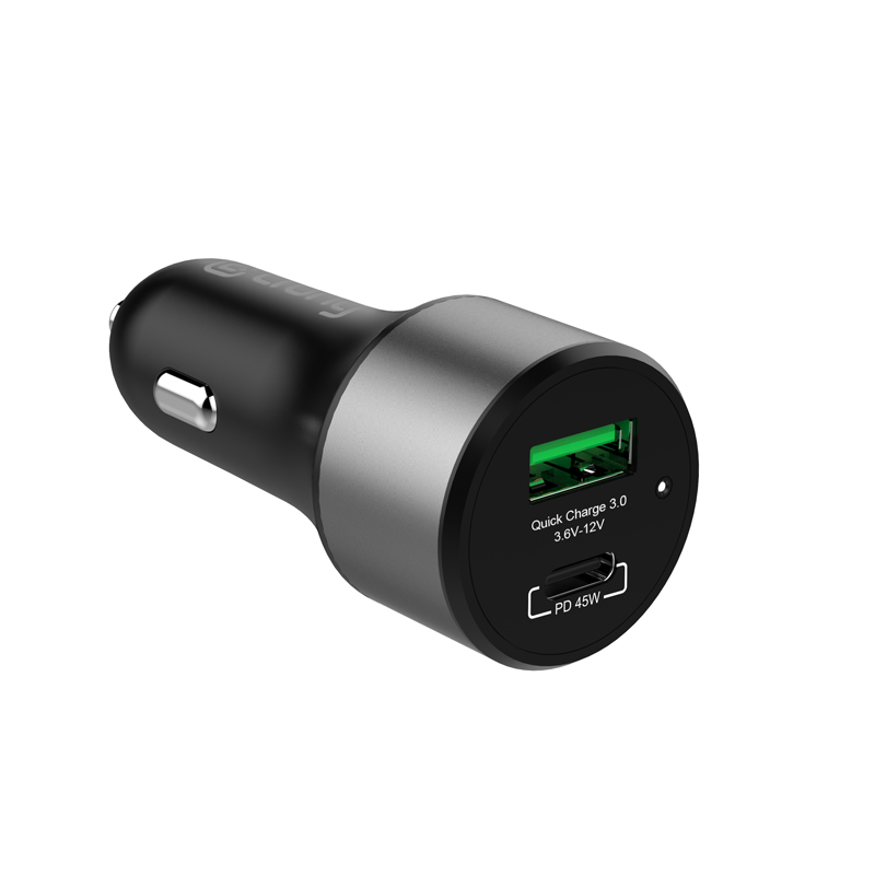 Crong Power 63 W autolaturi USB-C PD 45 W- ja USB-A QC 3.0 18 W -liitännöillä, musta