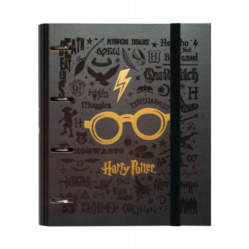 Harry Potter A4 -kansio 4 renkaalla ja kuminauhalla