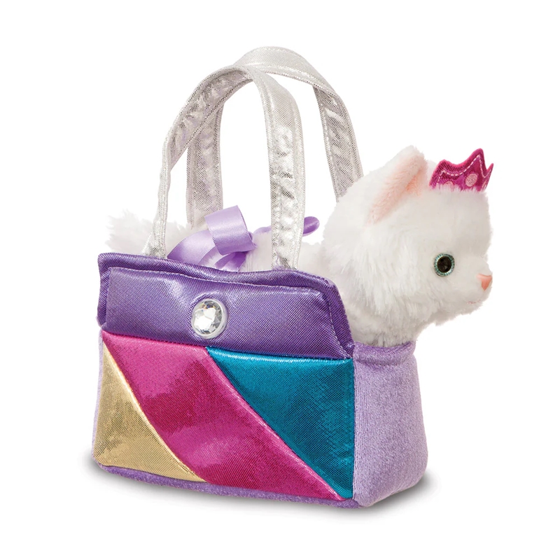 Fancy Pals ympäristöystävällinen prinsessakissa-pehmolelu vaaleanpunaisella kruunulla sateenkaarilaukussa, 20 cm