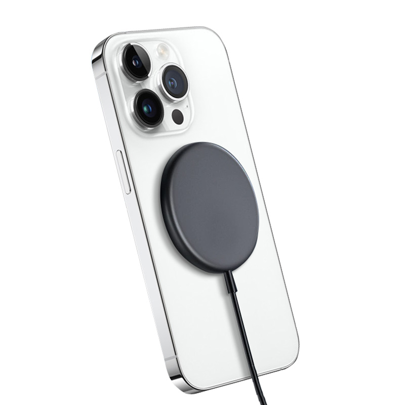 Crong MagSpot alumiininen 15 W magneettinen langaton laturi, MagSafe-yhteensopiva, grafiitinharmaa