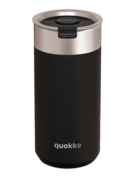Quokka Boost Coffee Tumbler ruostumattomasta teräksestä valmistettu termosmuki haudutussiivilällä, 400 ml, Hiilenmusta