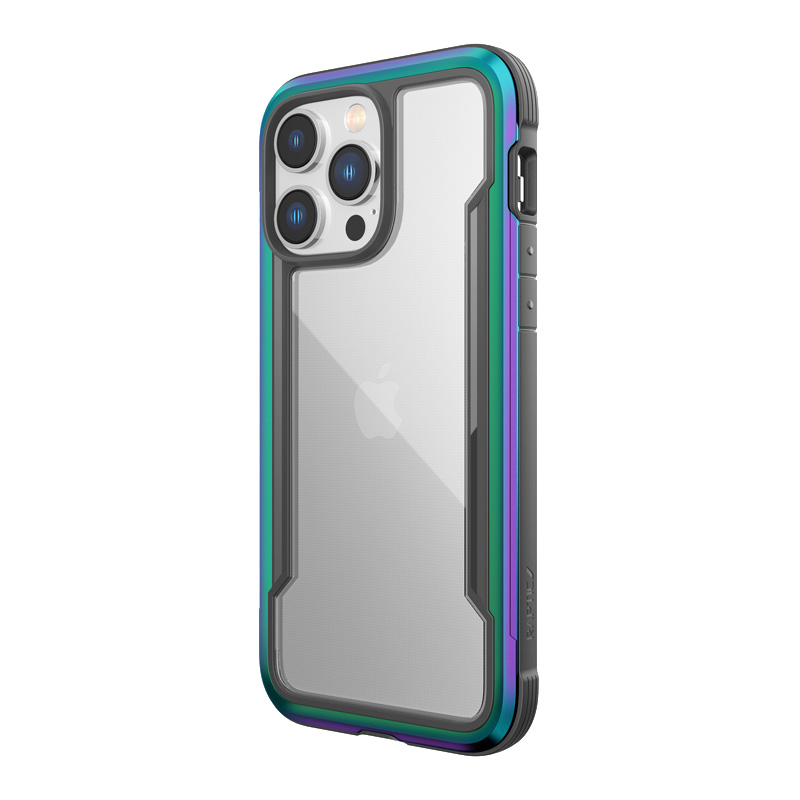 X-Doria Raptic Shield suojakuori iPhone 14 Pro Max -laitteelle, alumiininen, pudotustestattu 3 m korkeudelta, helmiäishohtoinen