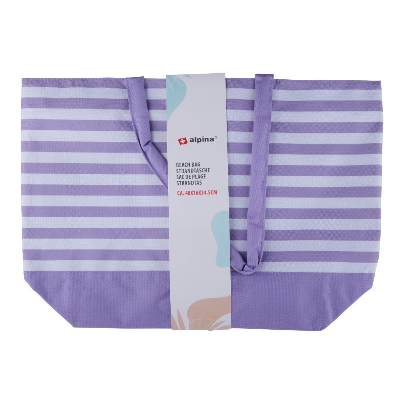 Alpina raidallinen rantalaukku, 49.3 × 16 × 34 cm, violetti ja valkoinen