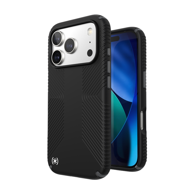 Speck Presidio2 Grip MagSafe suojakuori iPhone 17 Pro -laitteelle, Black / Slate Grey -värinen
