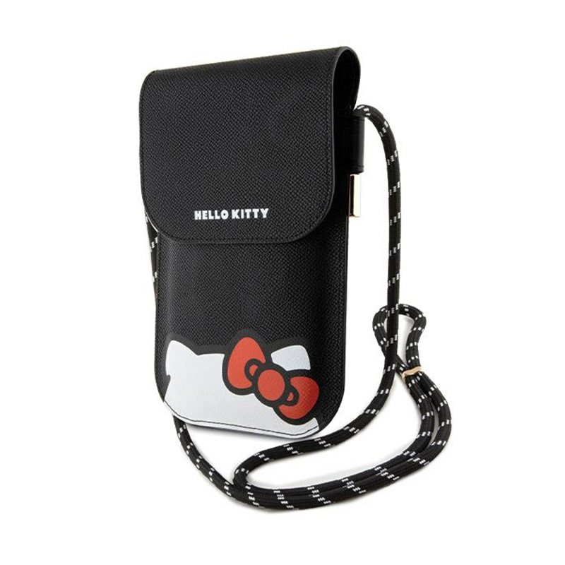 Hello Kitty Hiding Kitty Cord keinonahkainen olkalaukku puhelimelle, musta
