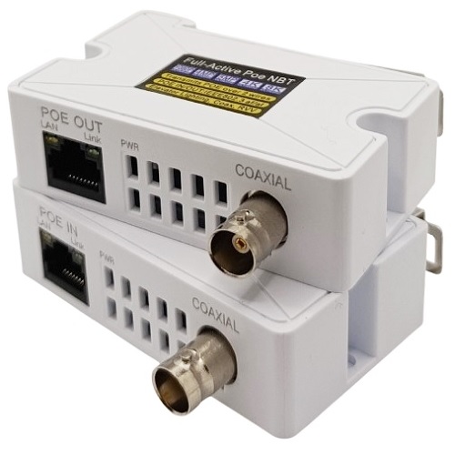 PoE 10/100 Mb/s -verkkolaajennin koaksiaalikaapelille, enintään 500 m