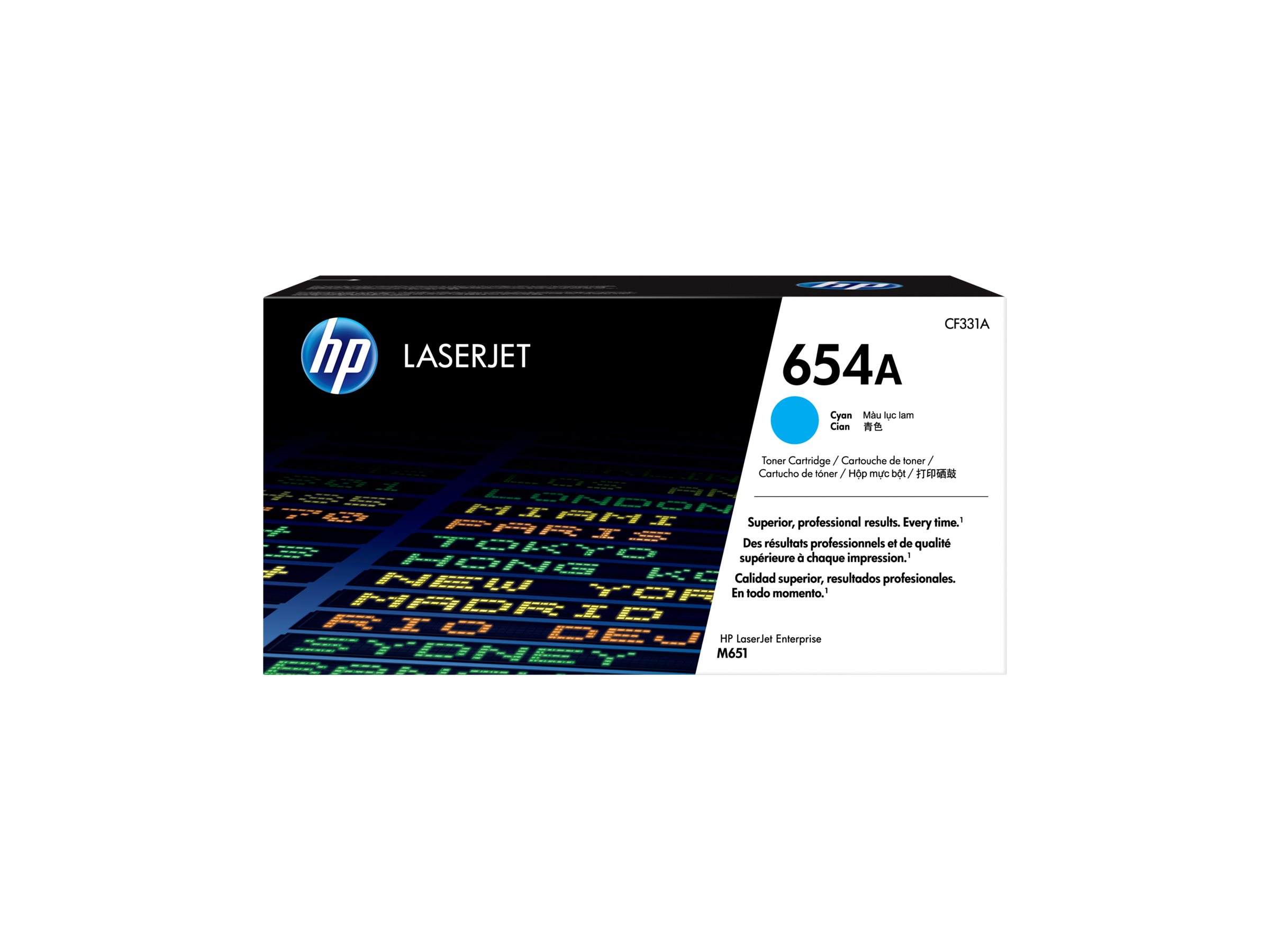 Alkuperäinen HP 654A LaserJet -värikasetti (CF331A), syaani, Color LaserJet Enterprise M651 -malleille, 15,000 sivua