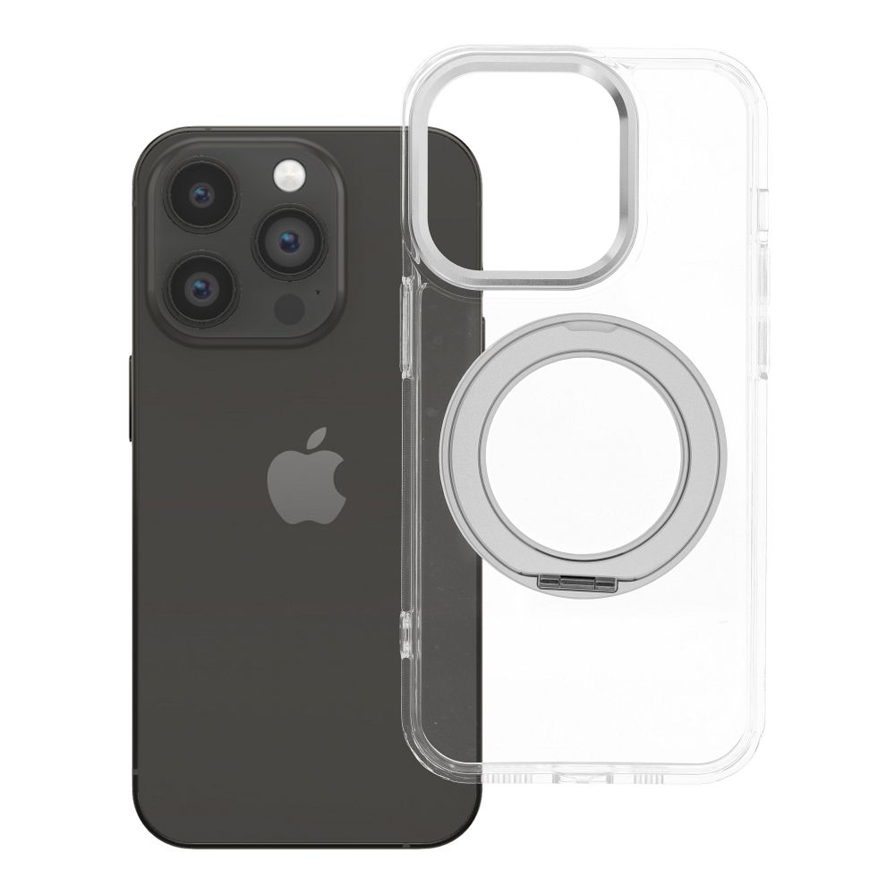 Frame Circle Stand-suojakuori mallille iPhone 14 Pro, MagSafe-yhteensopiva – läpinäkyvä