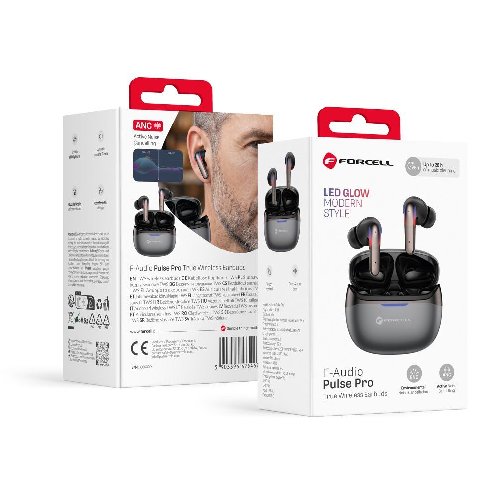 Forcell F-Audio Pulse Pro ANC + ENC TWS wireless earbuds – black