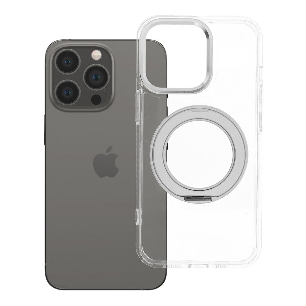 Frame Circle Stand-suojakuori mallille iPhone 13 Pro, MagSafe-yhteensopiva – läpinäkyvä