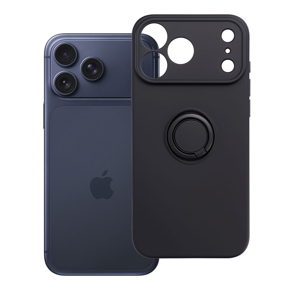 Silikoninen Ring-suojakuori mallille iPhone 17 Pro Max / 18 Pro Max – musta