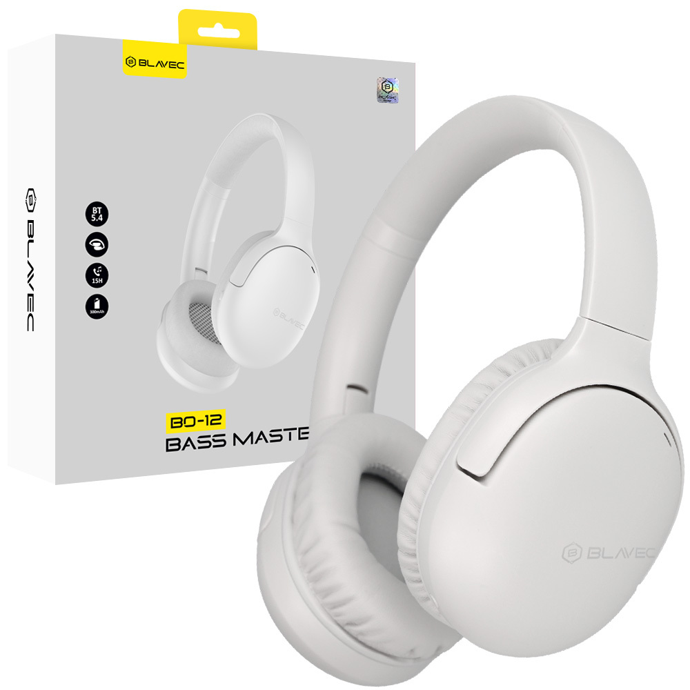 Blavec on-ear Bluetooth-kuulokkeet BO-12 Bass Master ANC (BO12-W), valkoiset