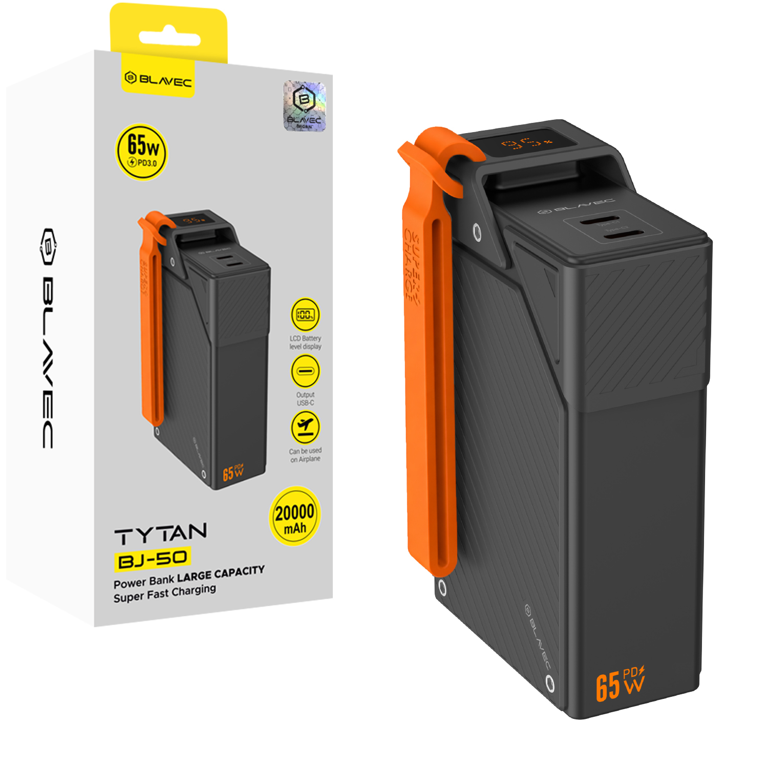 Blavec BJ-50 Tytan -varavirtalähde, 20 000 mAh, 65 W, 2× USB-C (PBBJ50A), musta