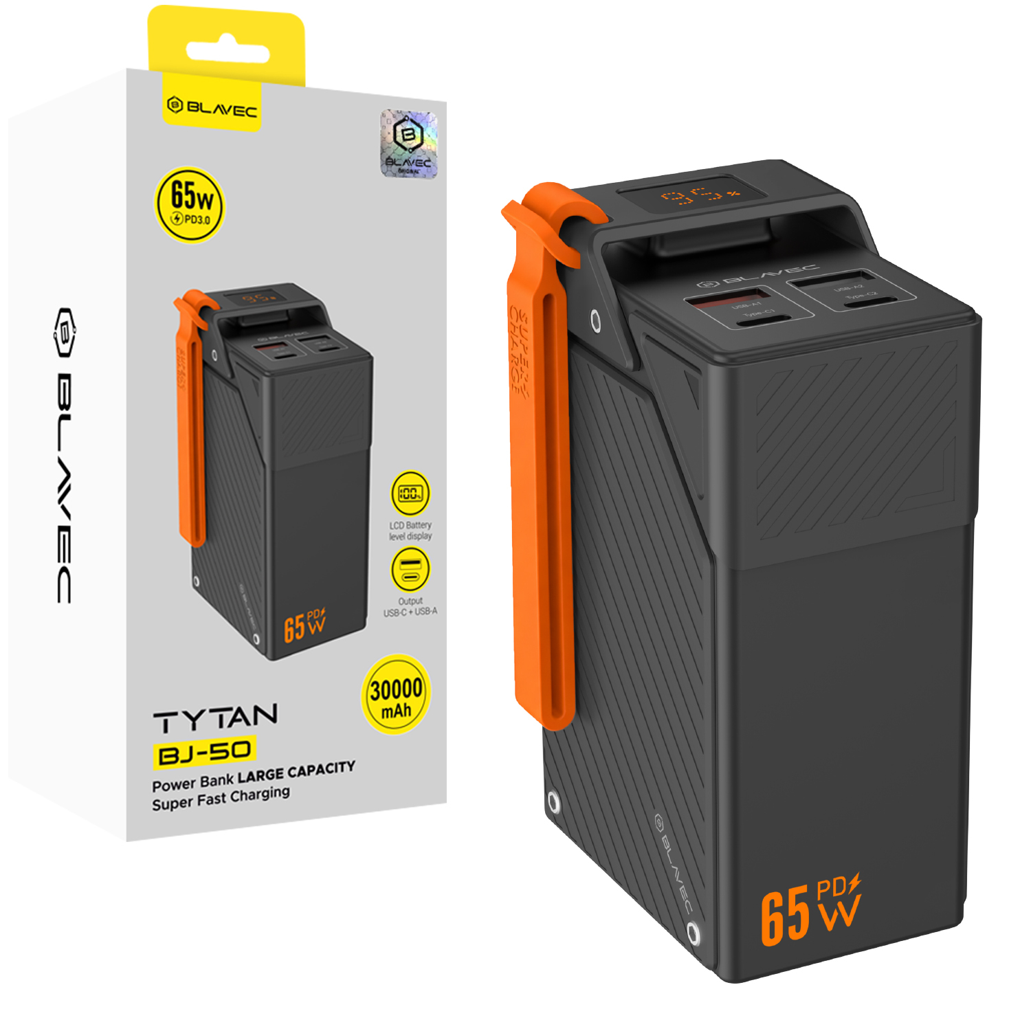 Blavec BJ-50 Tytan -varavirtalähde, 30 000 mAh, 65 W, 2× USB-C + 2× USB-A (PBBJ50B), musta