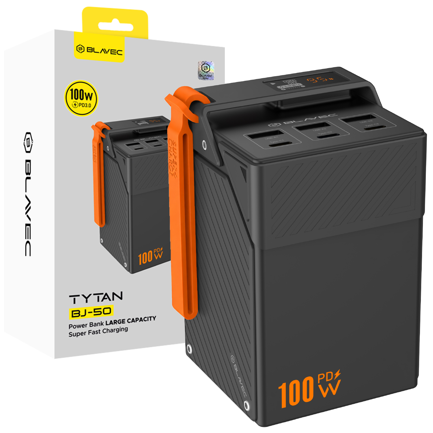 Blavec BJ-50 Tytan -varavirtalähde, 50 000 mAh, 100 W, 3× USB-C + 3× USB-A (PBBJ50C), musta