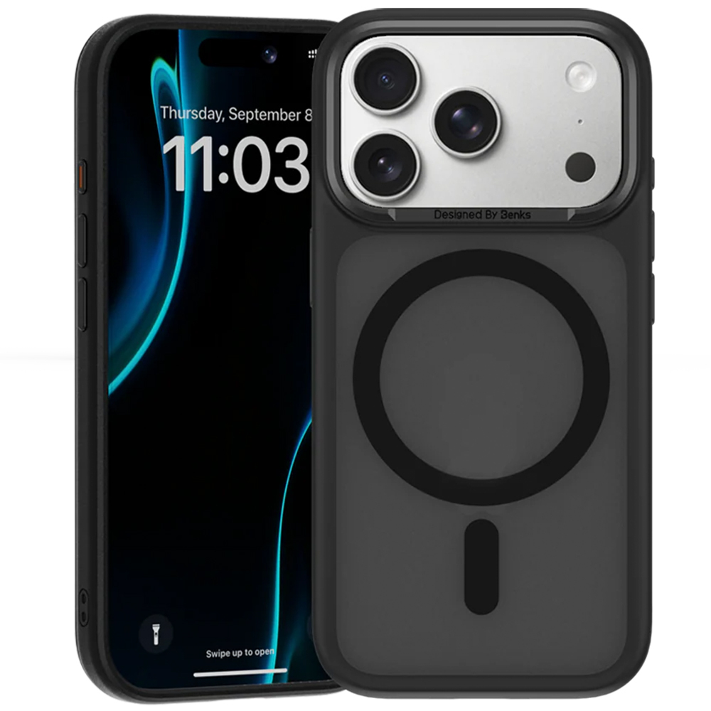 Benks Magnetic Mist metallikehyksinen suojakuori (C.K.FF.AP.BK.0072) iPhone 18 Pro / 17 Pro -puhelimille, musta, kameran ohjauspainikkeella