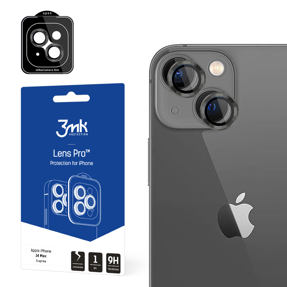 Kameralasi iPhone 14 Plus 9H 3mk objektiivin suojaus Pro-sarjan objektiiville - harmaa