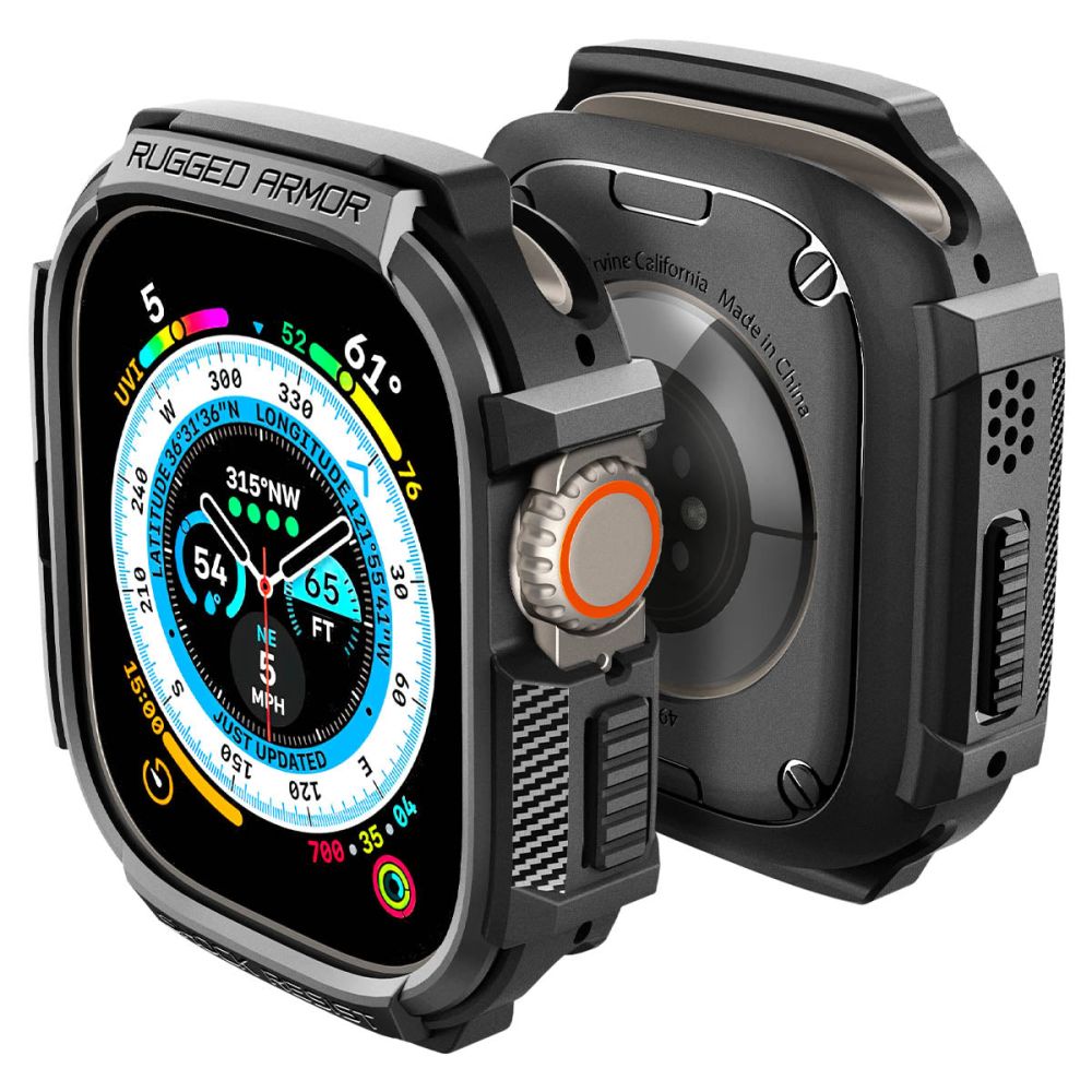 Spigen Rugged Armor -suojakuori Apple Watch Ultra 49 mm -mallille, mattamusta