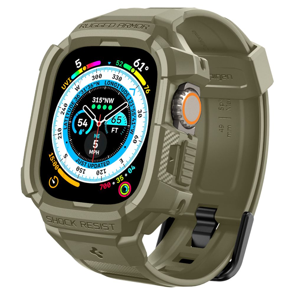 Spigen Rugged Armor Pro - Ranneke ja suojakuori Apple Watch Ultralle 49 mm (Vintage Khaki)