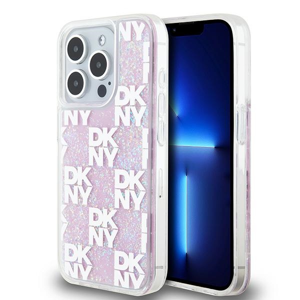 DKNY suojakuori iPhone 15 Pro 6,1' DKHCP15LLCPEPP valkoinen HC nestemäiset kimalteet ruutukuviolla