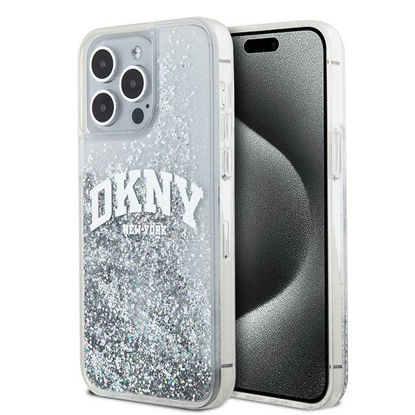 DKNY suojakuori iPhone 15 Pro Max 6,7' DKHCP15XLBNAET valkoinen HC nestemäiset kimalteet kaarilogolla