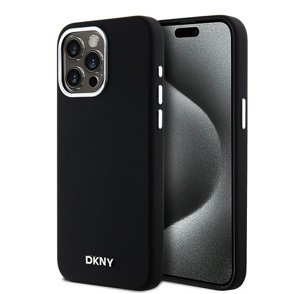 DKNY iPhone 15 Pro Max 6.7" Musta Suojakuori Liquid Silicone Metal Logo MagSafe