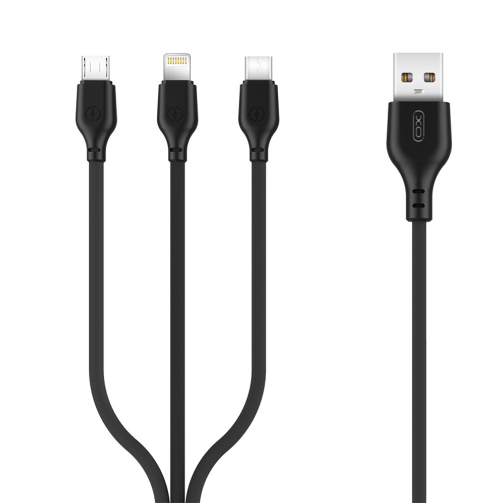 XO kaapeli NB103 3in1 USB - Lightning + USB-C + microUSB 1,0 m 2,1A, musta