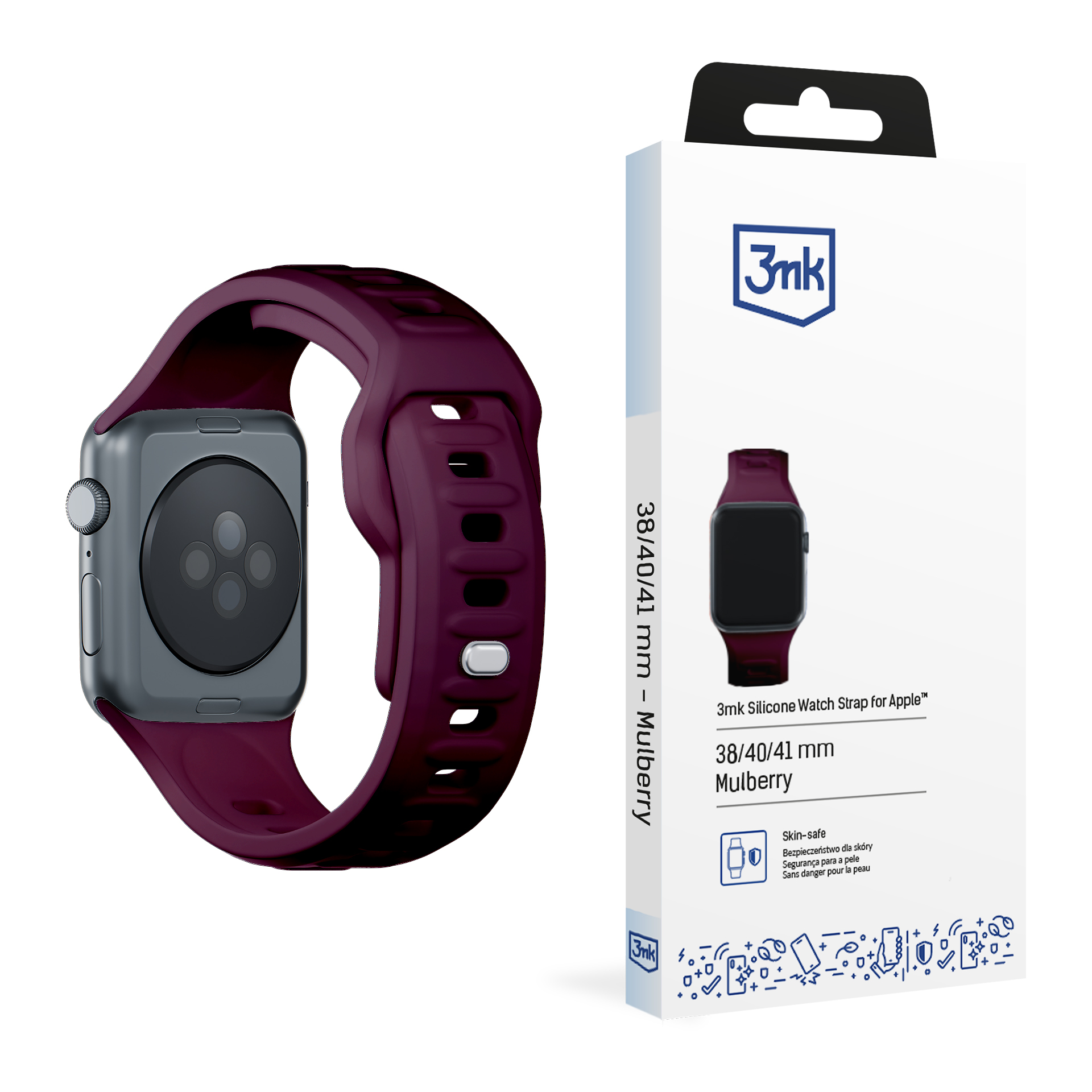 3mk-silikoniranneke Apple Watchille, 38/40/41/42 mm, Mulberry, pieni koko