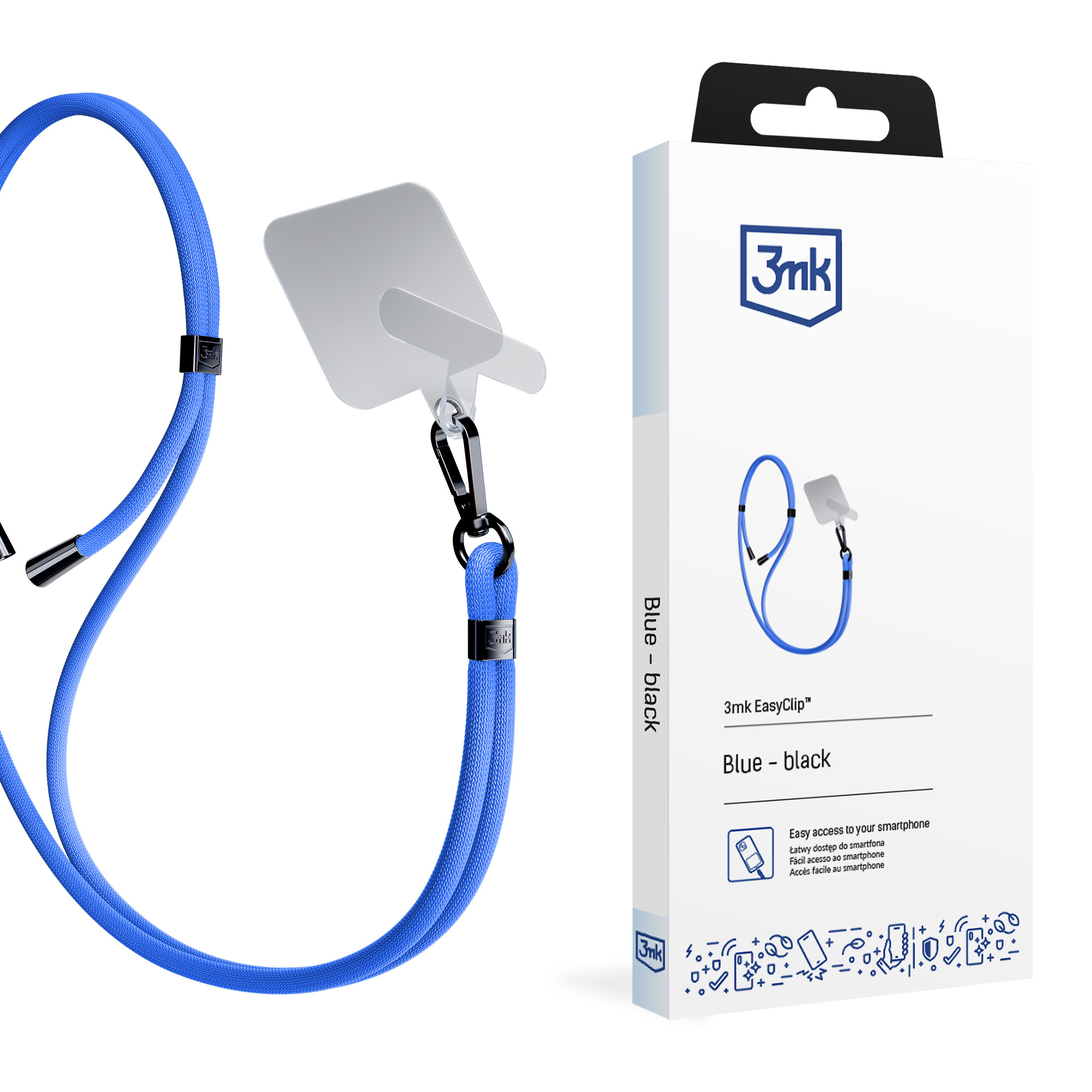 3mk EasyClip puhelimen kaulahihna, sininen (mustat osat)