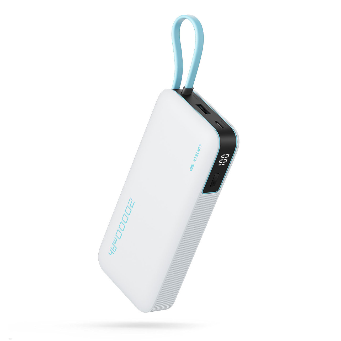 Cuktech CUKP200NGLLG varavirtalähde sisäänrakennetulla USB-C-kaapelilla, 20000 mAh, 55 W, valkoinen
