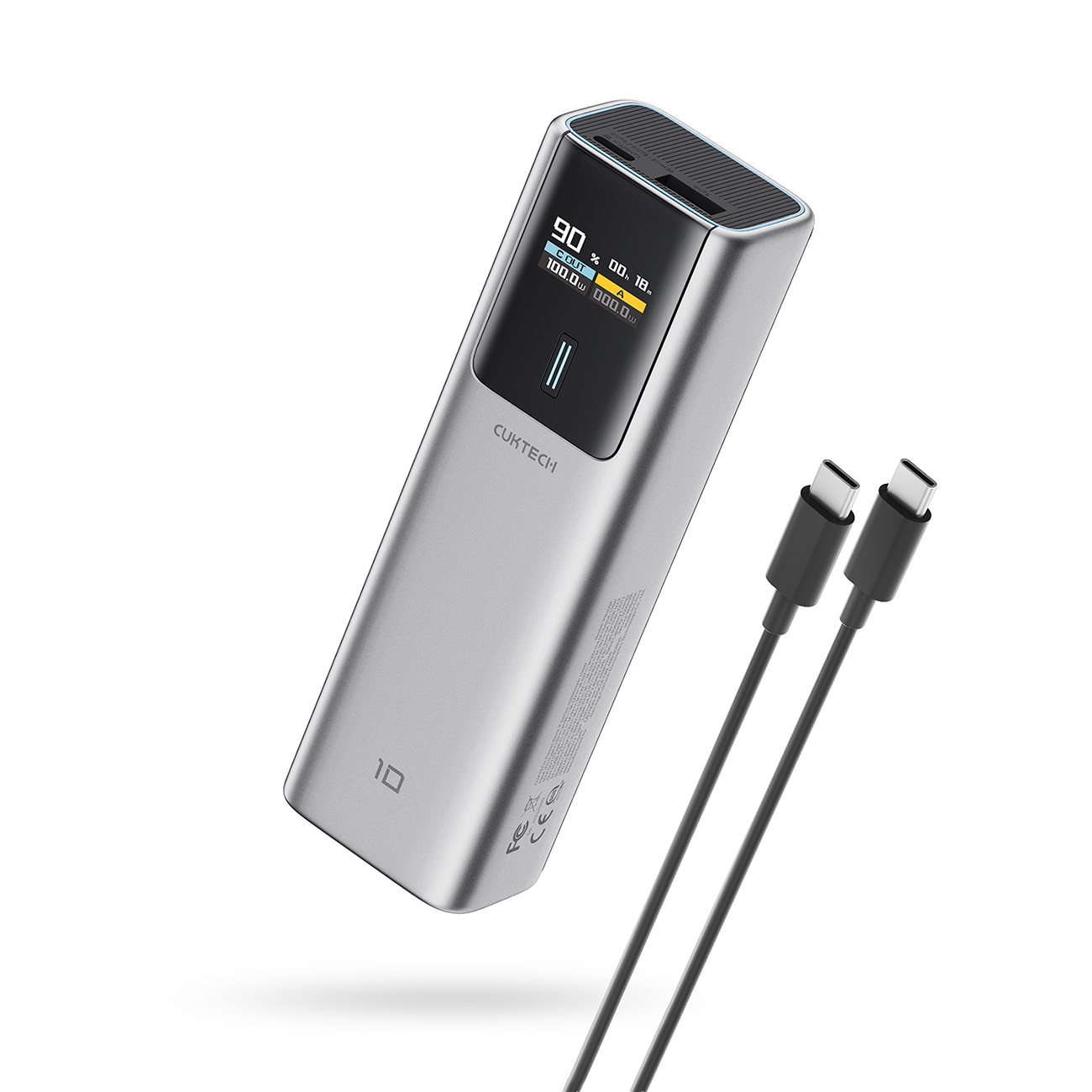 CUKTECH CKPB100PGLBL varavirtalähde, 10000 mAh, 150 W, USB-C / USB-A, harmaa