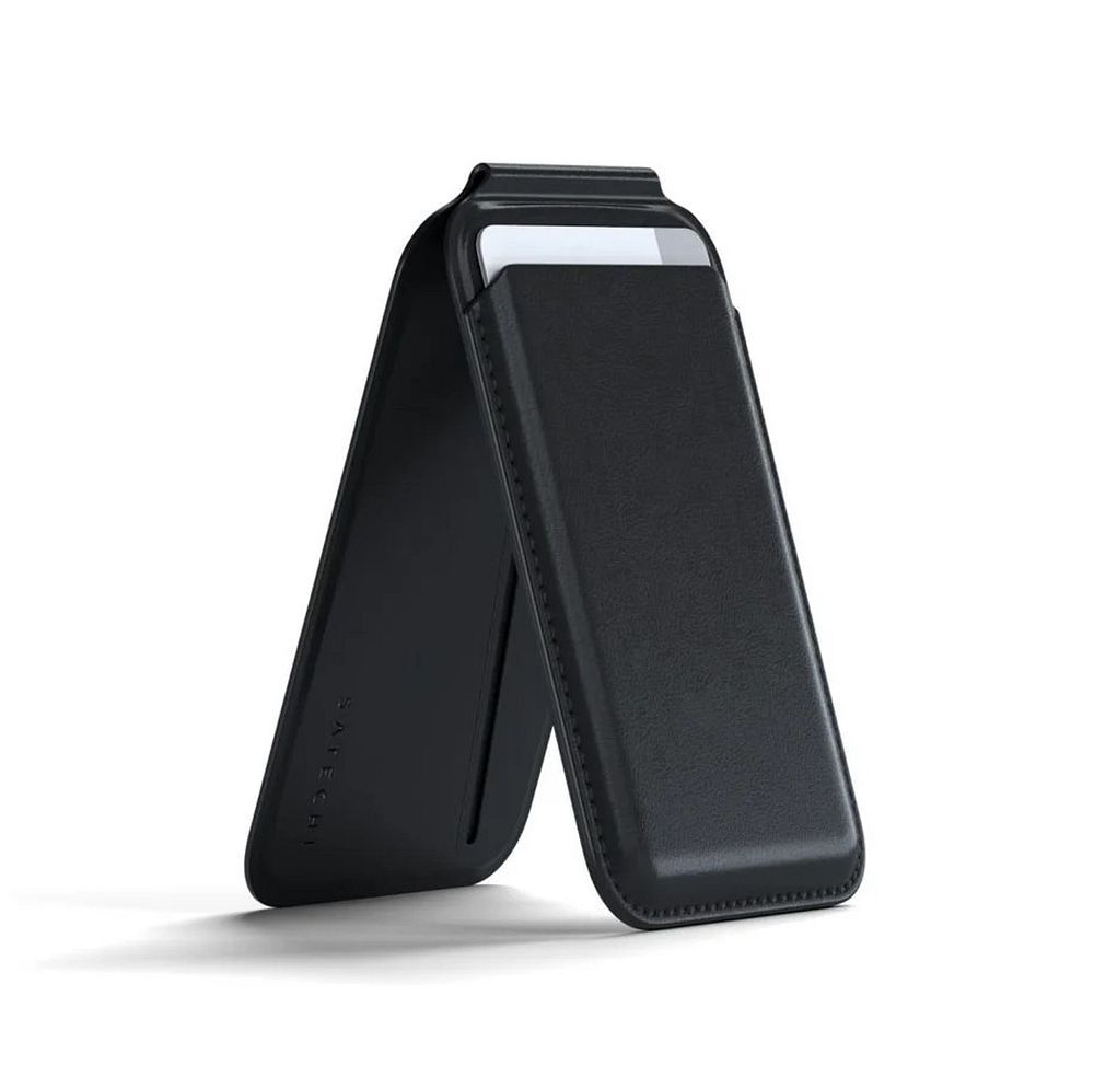 Satechi Vegan Leather Wallet Stand -vegaaninahkalompakko jalustalla, MagSafe-yhteensopiva, musta