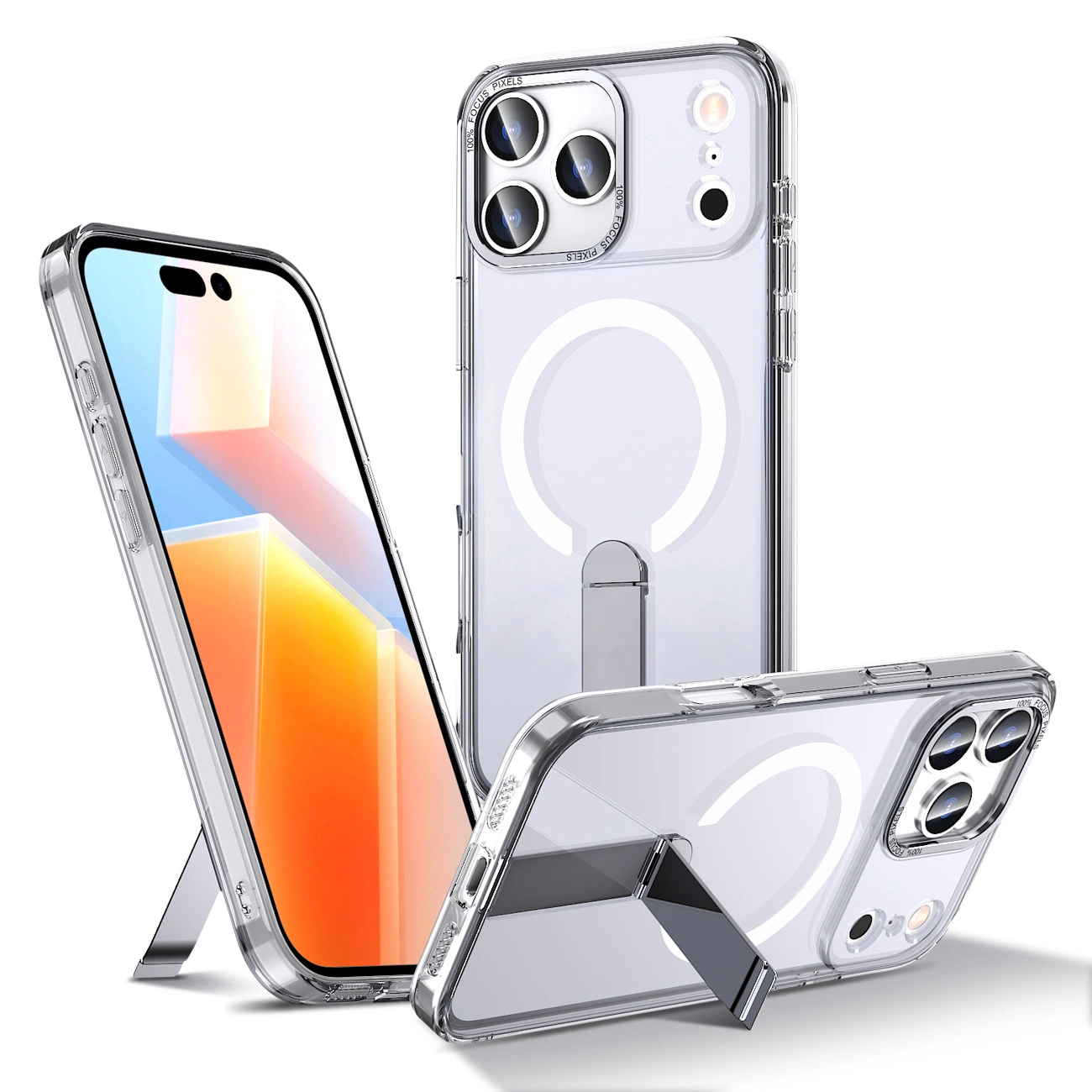 Hybrid Armor X -suojakuori Samsung Galaxy S25 FE -mallille telineellä, MagSafe-yhteensopiva, läpinäkyvä