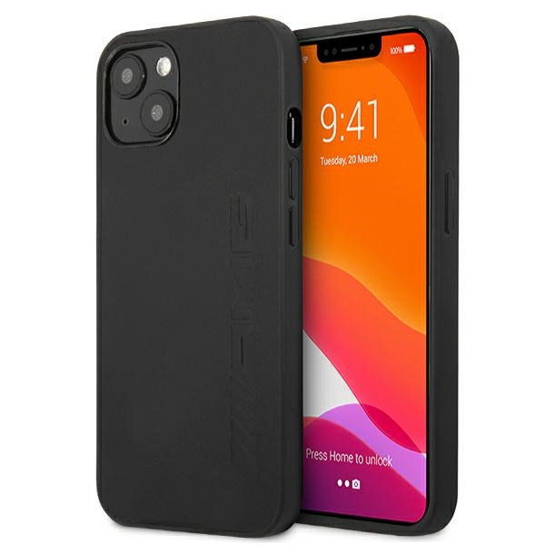 Mercedes AMG -nahkainen kuumapainettu suojakuori iPhone 13 / 14 / 15 -malleille, musta