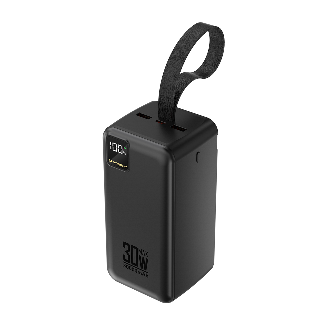 Wozinsky W8-B 50000mAh 30W varavirtalähde, 2xUSB-A, 2xUSB-C, USB micro, taskulampulla, musta