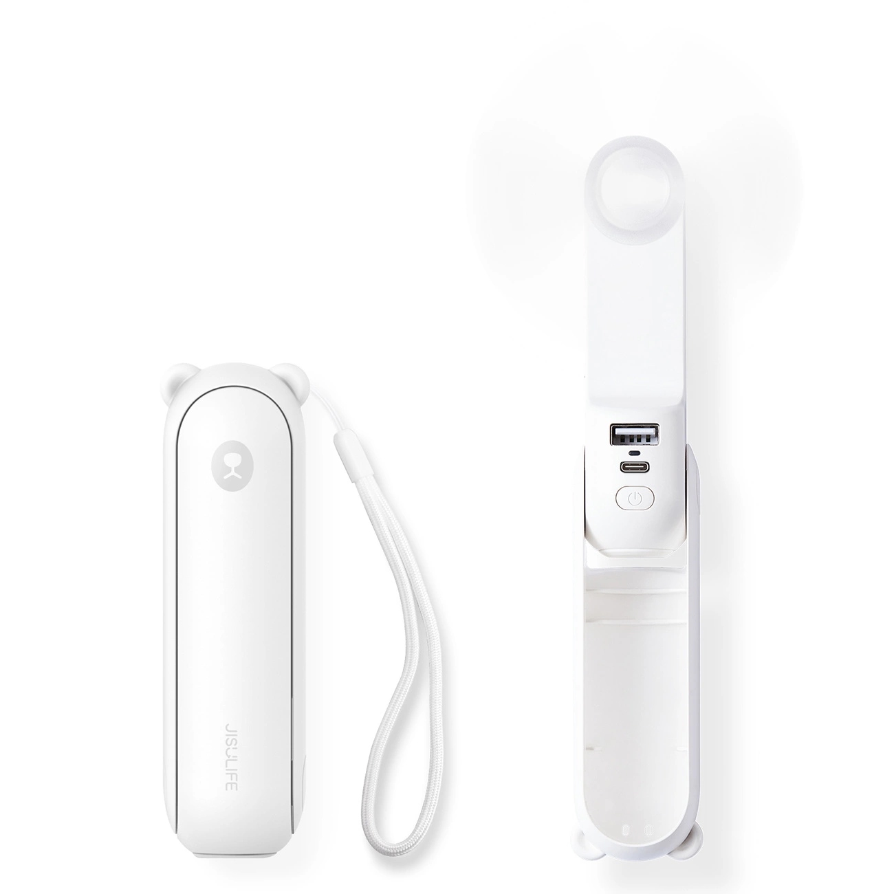 Jisulife Life8 Plus kannettava USB-käsituuletin varavirtalähdetoiminnolla ja taskulampulla, 4500 mAh, valkoinen