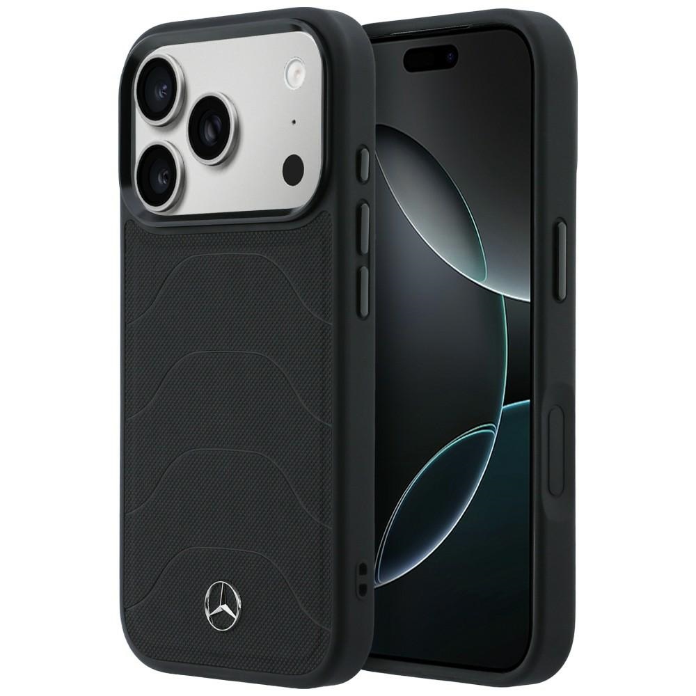 Mercedes Leather Mesh with Bow Line MagSafe -suojakuori iPhone 17 Pro Max -mallille, musta