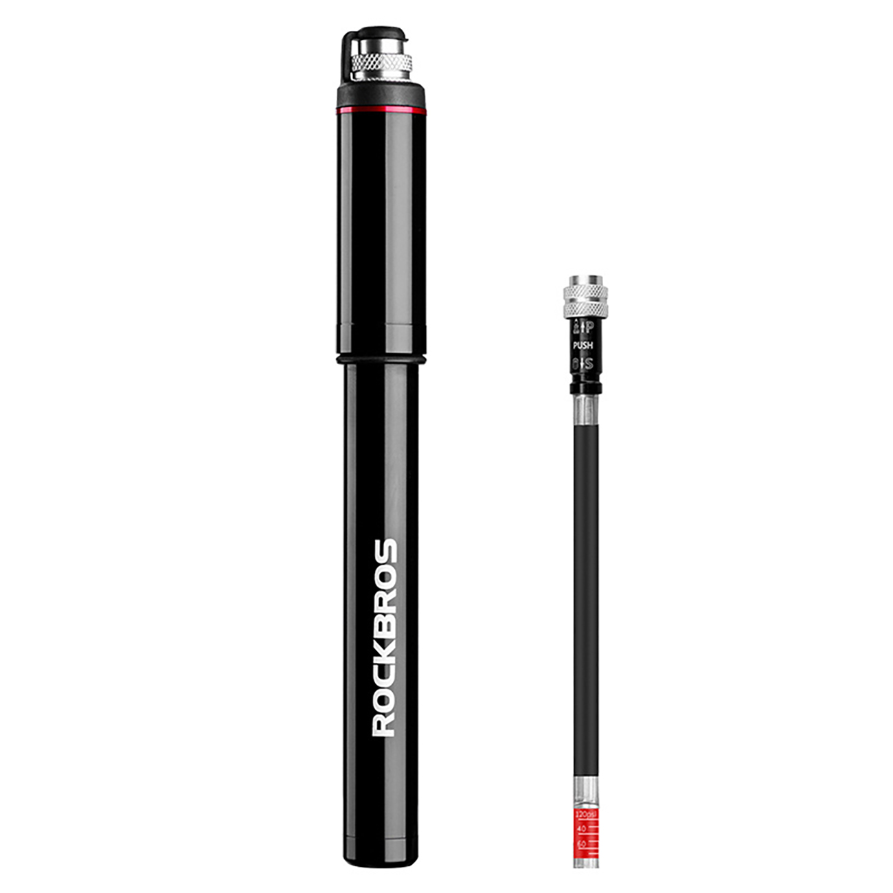 Rockbros SMART-B 150 PSI minipyöräpumppu Presta- ja Schrader-venttiileille – väri: musta